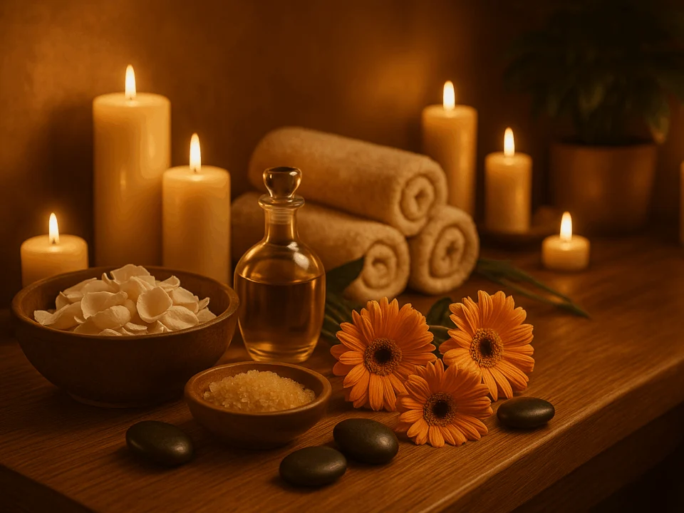 pendik kurtköy cuma masajı spa ortamı loş ışık mum çiçek