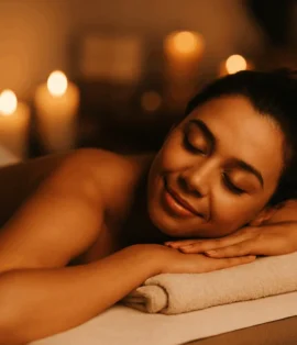 Anneler Günü’nde spa masajı yaptıran kadın, huzurlu ve lüks bir atmosferde rahatlıyor.