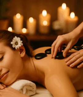 Mix masaj uygulaması sırasında rahatlayan kadın, spa ortamında huzur içinde