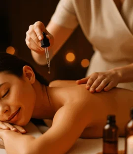 Pendik’te aromaterapi masajı alan kadın, doğal yağlar ve loş ışıklı spa ortamında rahatlama yaşıyor