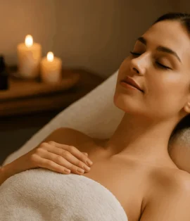 Pendik’te masaj öncesi hazırlık yapan kadın, loş spa odasında rahatlamaya hazırlanıyor